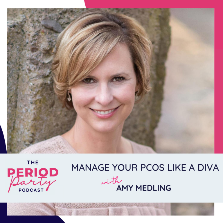Pictured here is podcast guest Amy Medling who joins us on the Period Party Podcast to talk about How to Manage your PCOS like a Diva.